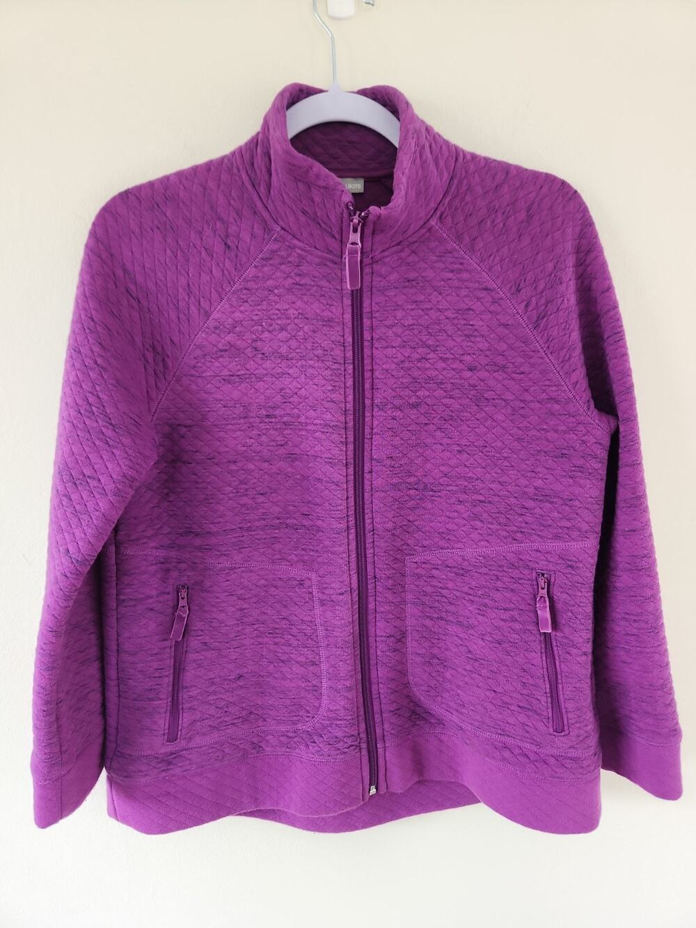 T By Talbots Zip Up Petite Medium Purple Checkered Sweatshirt Full Zip